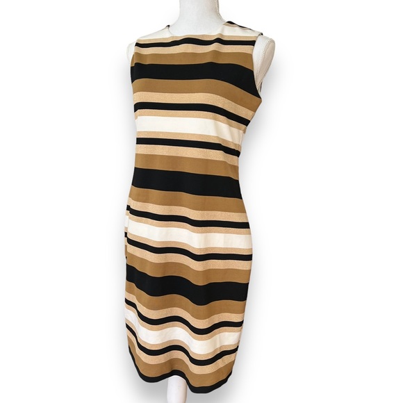 NWT Calvin Klein | Gold Sparkle Taupe and Black Body-con Sheath Dress Sz 4 - Picture 2 of 14